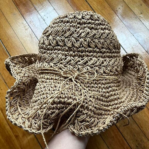 Straw Sun Hat Women's Tan Brown Vintage 90s Y2K - Picture 2 of 5